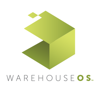 WarehouseOS Logo, Green Box on top of Text, Text is Company Name